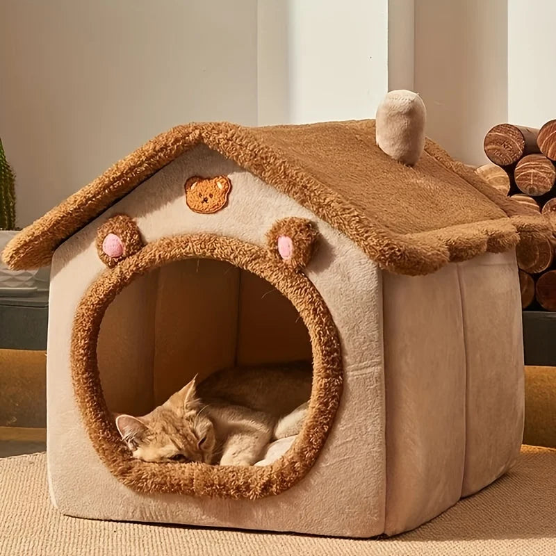 "Fordable Pet Bed for Small & Medium Cats - Removable, Washable Puppy Cave Sofa House - Cozy Cat House for Comfort & Durability"