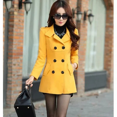 Women’s Woolen Trench Coat | Elegant Double-Breasted Cocoon-Style Long Winter Coat