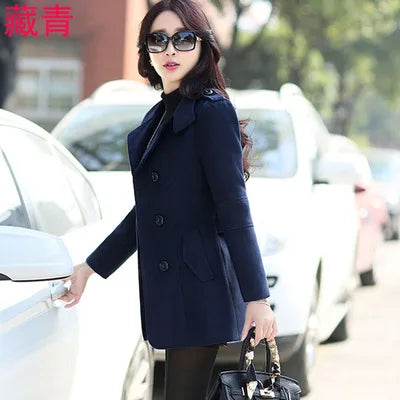 Women’s Woolen Trench Coat | Elegant Double-Breasted Cocoon-Style Long Winter Coat