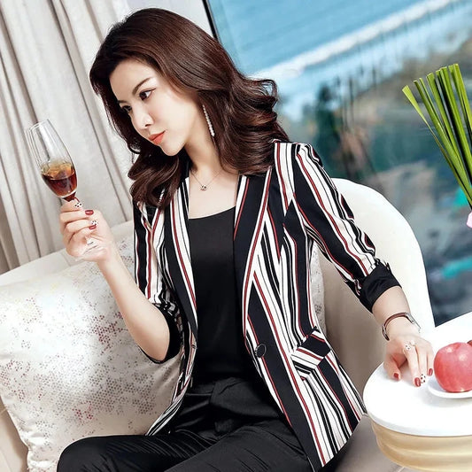 Stylish Women’s Striped Blazer | Slim-Fit Lightweight Small Suit Jacket for Summer