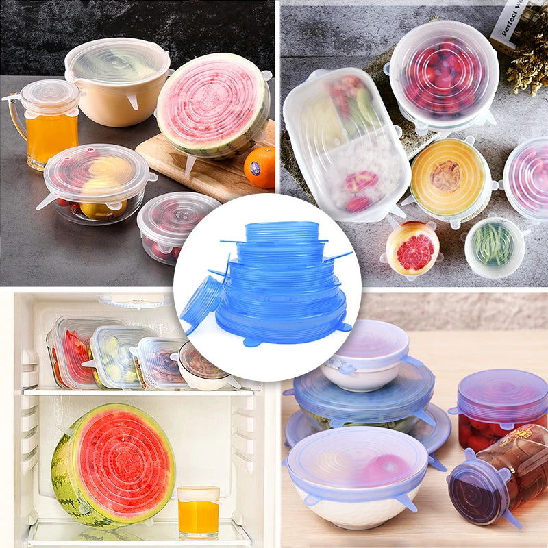 Universal Silicone Food Covers – 6pcs Reusable Stretch Lids for Bowls and Containers