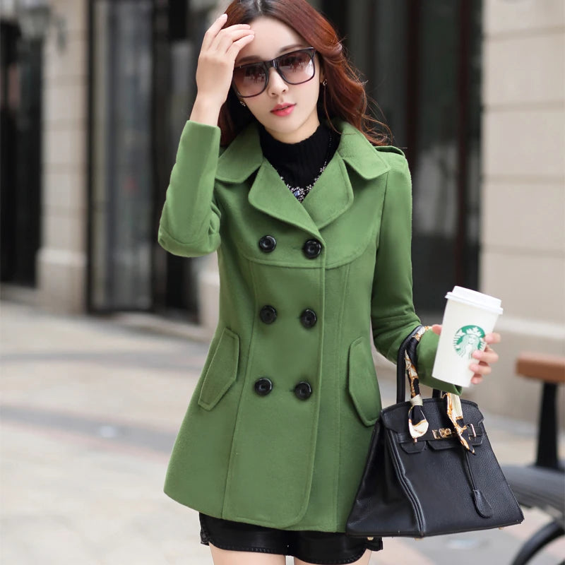 Women’s Woolen Trench Coat | Elegant Double-Breasted Cocoon-Style Long Winter Coat