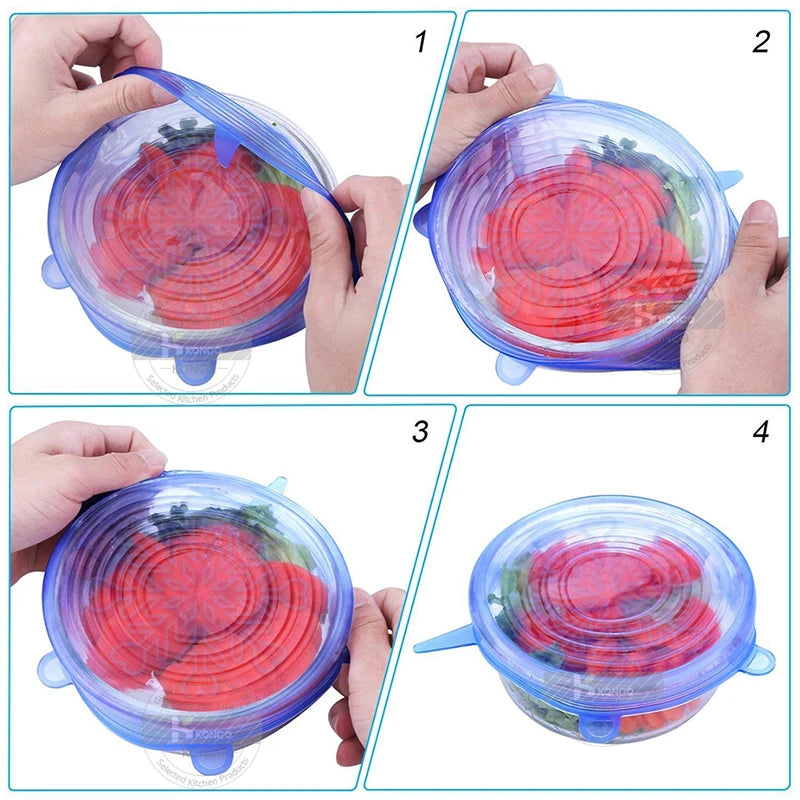 Universal Silicone Food Covers – 6pcs Reusable Stretch Lids for Bowls and Containers