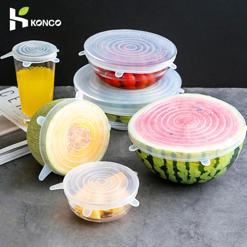 Universal Silicone Food Covers – 6pcs Reusable Stretch Lids for Bowls and Containers