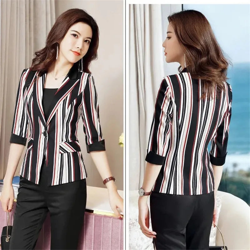 Stylish Women’s Striped Blazer | Slim-Fit Lightweight Small Suit Jacket for Summer