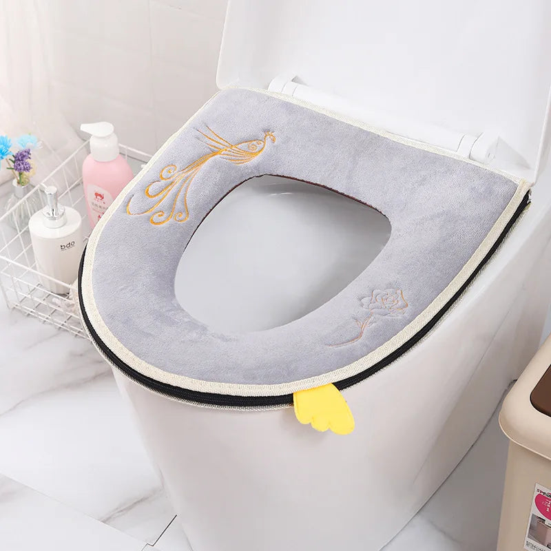 Washable Toilet Seat Cover with Zipper – Plush Waterproof Universal Model for Bathroom 37x44cm