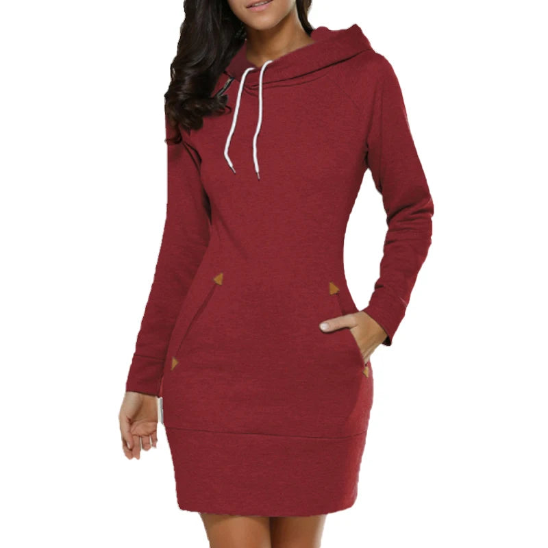 Women's Hooded Sweatshirt Dress with Pockets | Long Sleeve Mini Dress for Fall & Winter