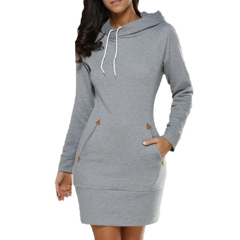 Women's Hooded Sweatshirt Dress with Pockets | Long Sleeve Mini Dress for Fall & Winter