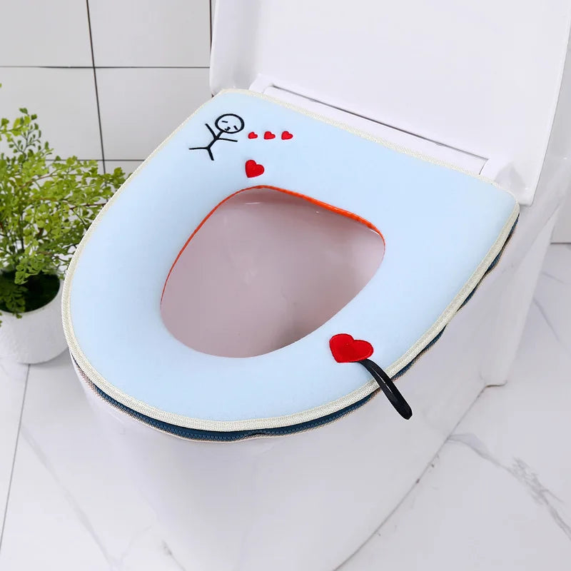 Washable Toilet Seat Cover with Zipper – Plush Waterproof Universal Model for Bathroom 37x44cm