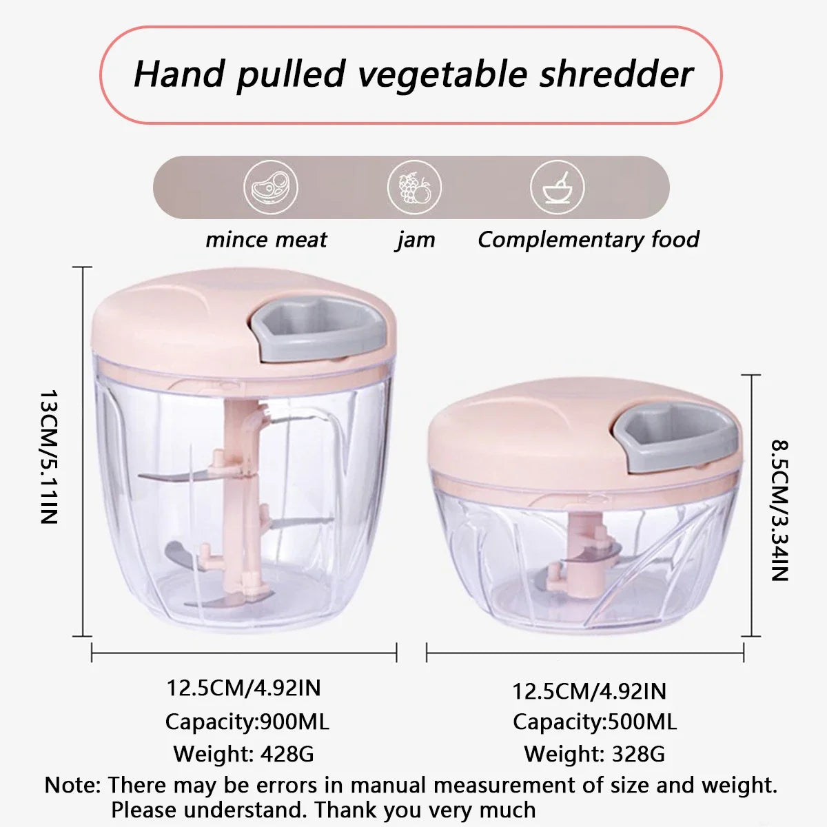 Vegetable Cutter & Garlic Press | 500/900ML Manual Cooking Helper