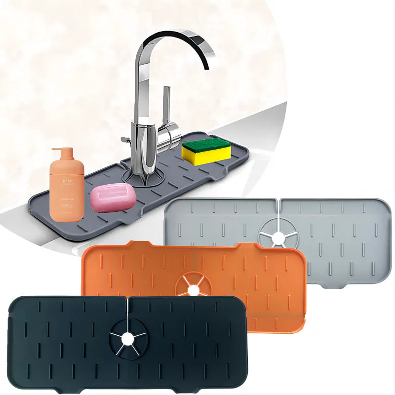 Kitchen & Bathroom Drain Mat – Silicone Sink Splash Guard & Shelf