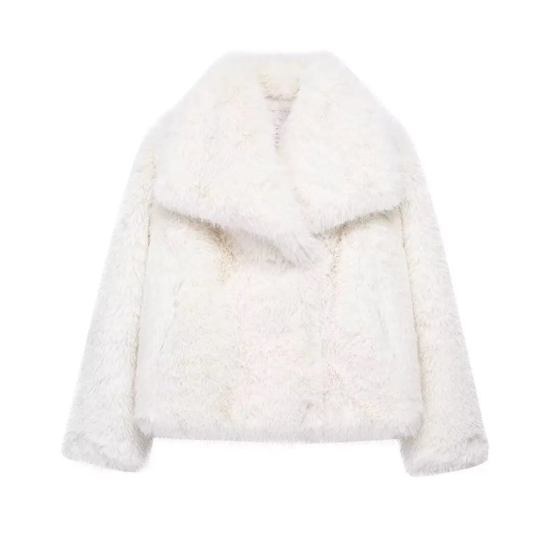 Stylish Cropped Faux Fur Jacket for Women | Cozy Long Sleeve Design with Lapel Collar