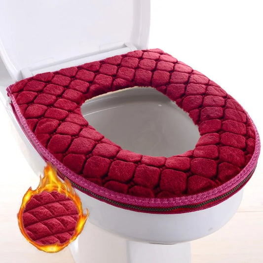 Washable Toilet Seat Cover with Zipper – Plush Waterproof Universal Model for Bathroom 37x44cm