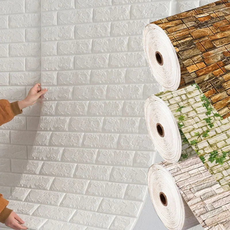 Self-Adhesive Waterproof 3D Wallpaper – 70cm x 100cm Moisture-Proof Brick Pattern for Home Decoration