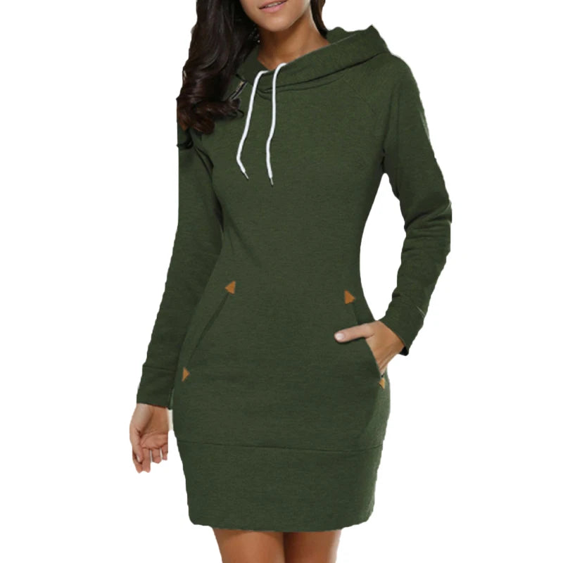 Women's Hooded Sweatshirt Dress with Pockets | Long Sleeve Mini Dress for Fall & Winter