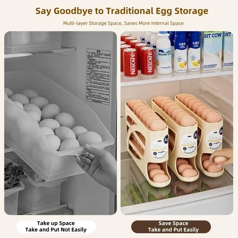 Egg Storage Organizer for Fridge | 4-Tier Auto Rolling Egg Dispenser