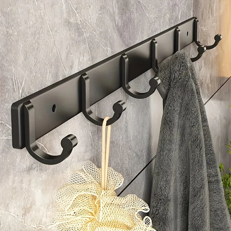 Black Aluminum Wall Mounted Clothes Hook – 3/4/5/6 Hooks for Towels, Jackets & Clothes