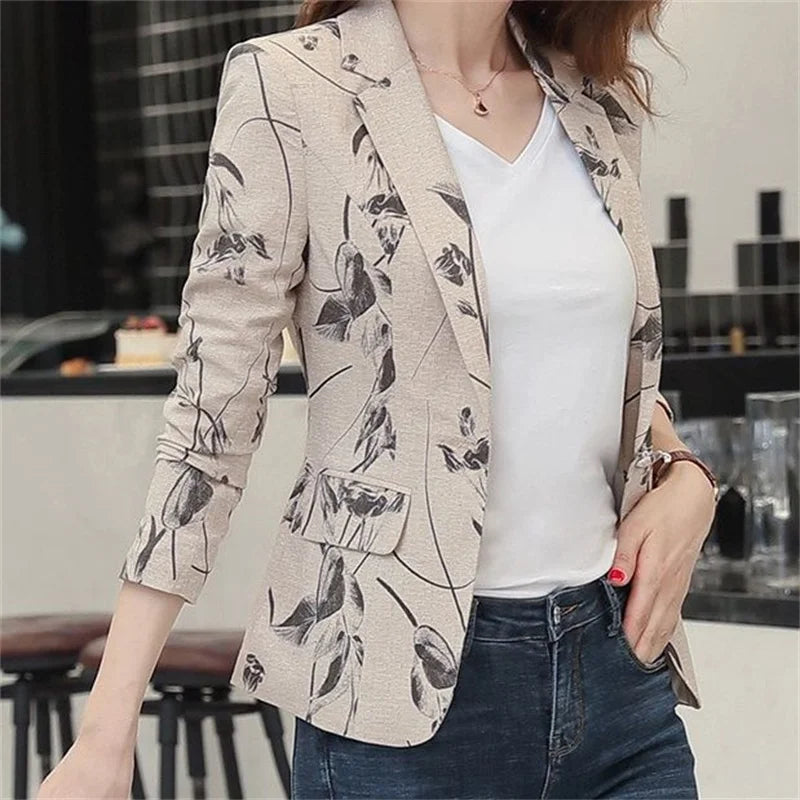 Retro Women’s Slim-Fit Blazer | Printed Small Suit Jacket for Spring & Autumn