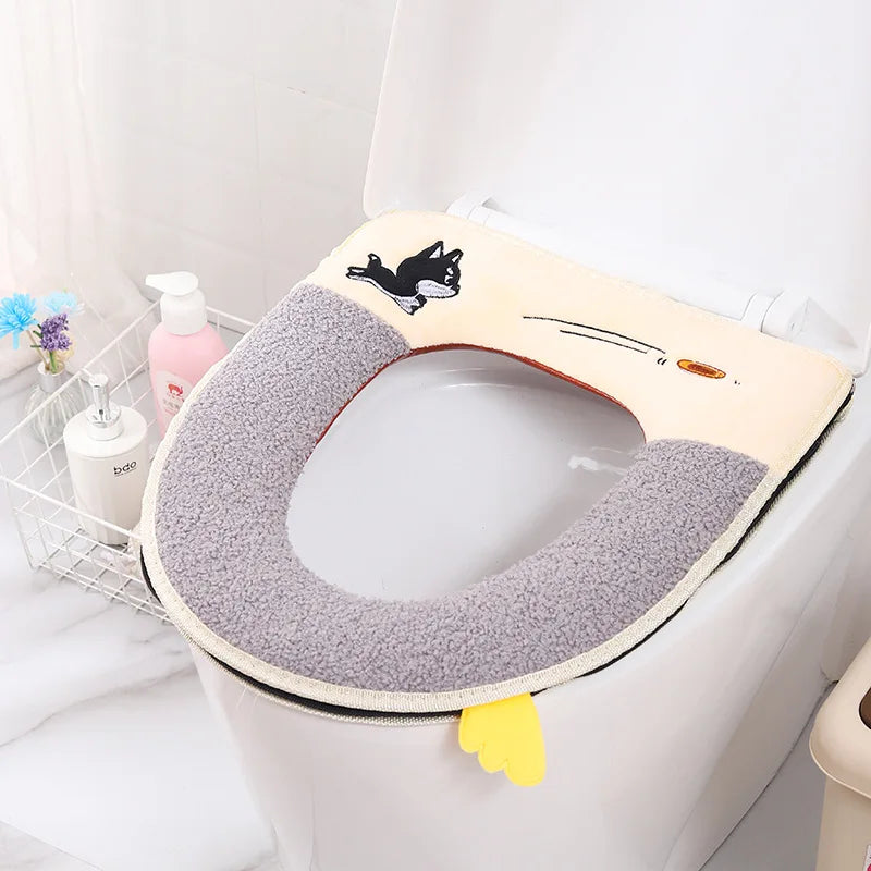 Washable Toilet Seat Cover with Zipper – Plush Waterproof Universal Model for Bathroom 37x44cm