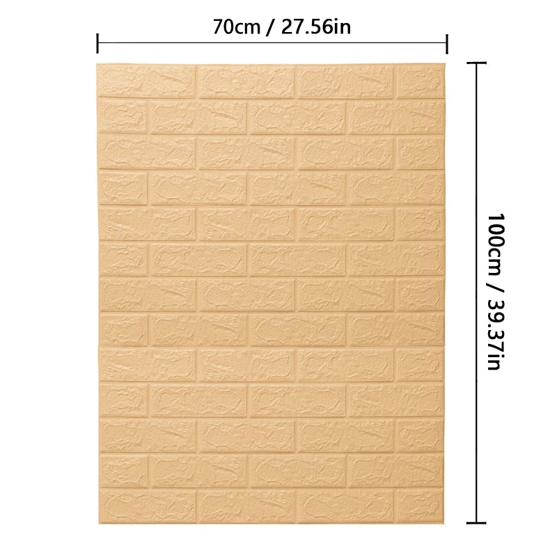 Self-Adhesive Waterproof 3D Wallpaper – 70cm x 100cm Moisture-Proof Brick Pattern for Home Decoration