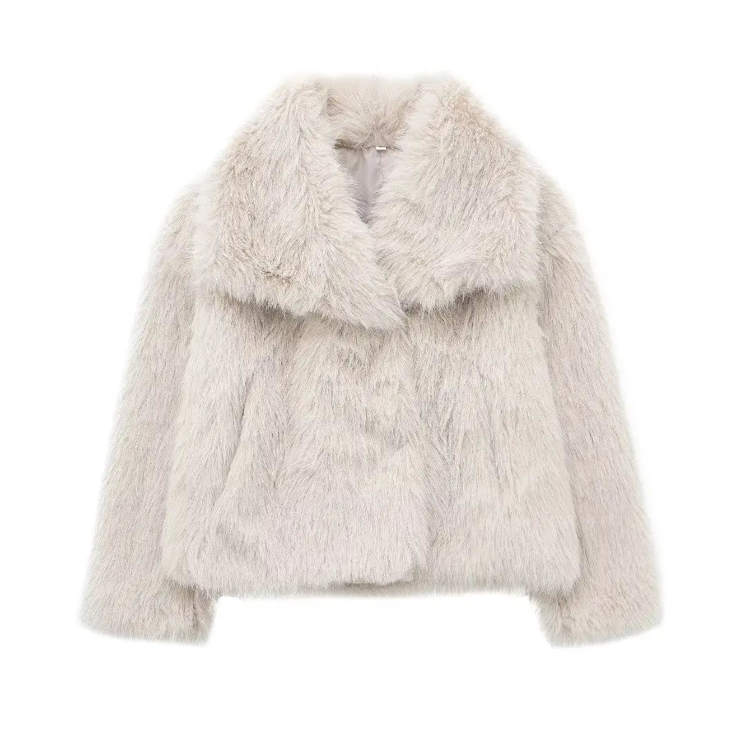 Stylish Cropped Faux Fur Jacket for Women | Cozy Long Sleeve Design with Lapel Collar