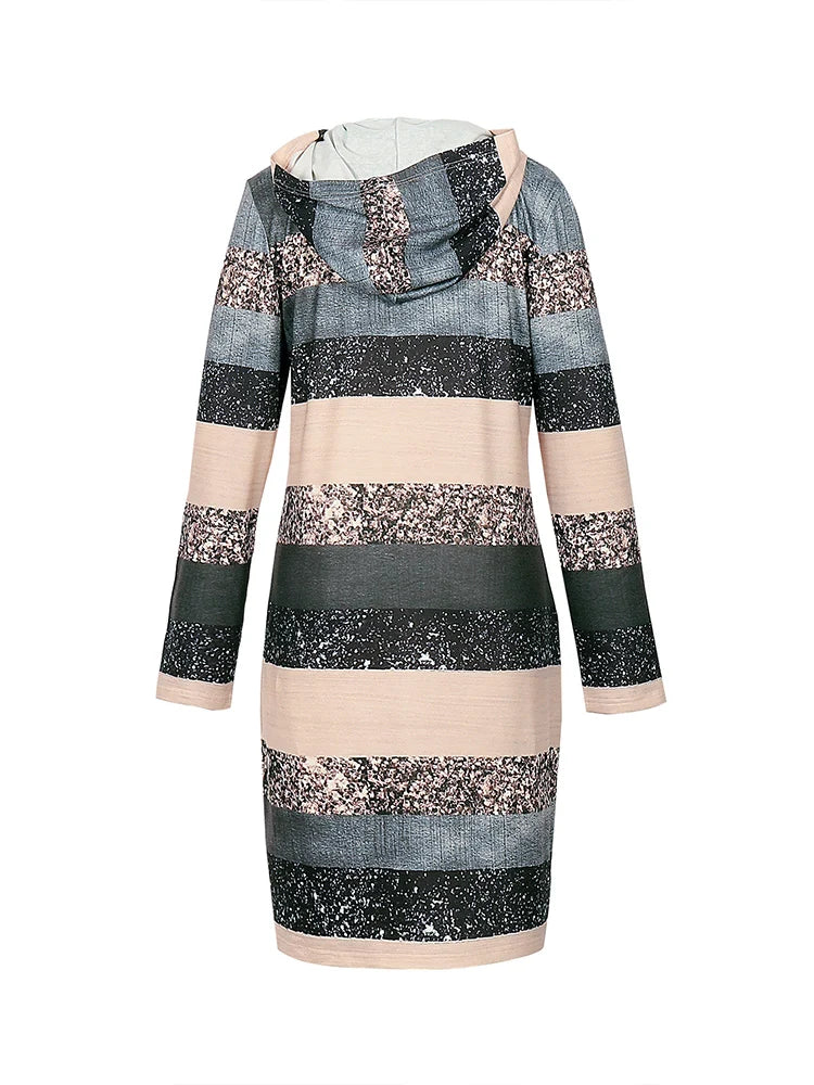 Women’s Long Sleeve Hoodie Dress | Stylish Striped Color Block Midi for Fall