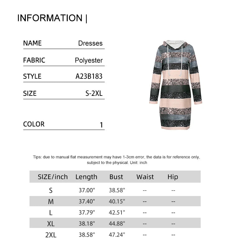 Women’s Long Sleeve Hoodie Dress | Stylish Striped Color Block Midi for Fall