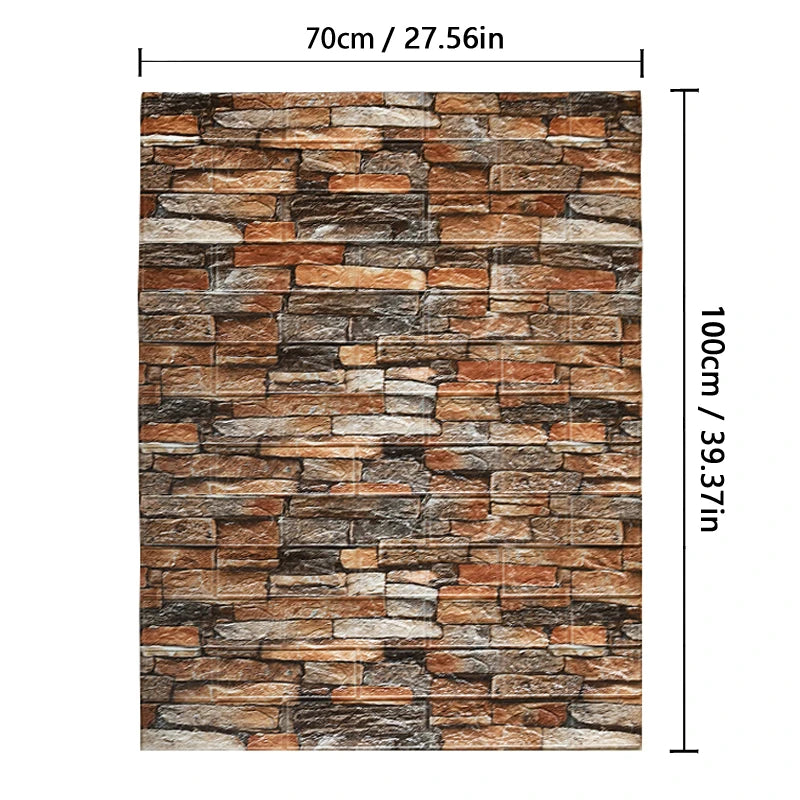 Self-Adhesive Waterproof 3D Wallpaper – 70cm x 100cm Moisture-Proof Brick Pattern for Home Decoration