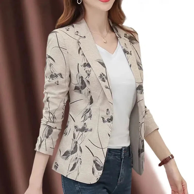 Retro Women’s Slim-Fit Blazer | Printed Small Suit Jacket for Spring & Autumn