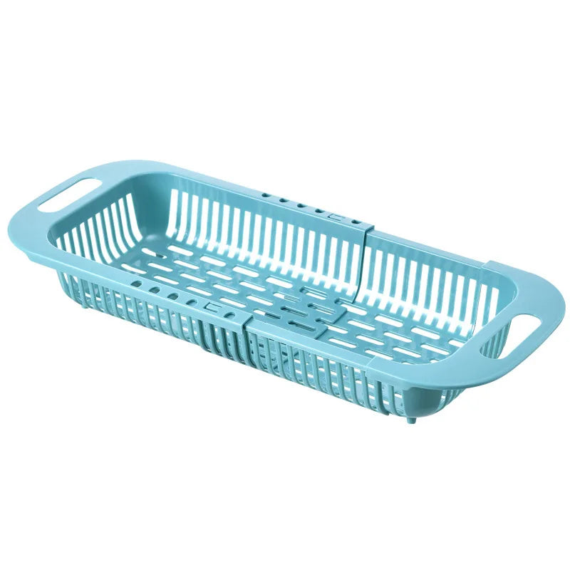 Telescopic Kitchen Organizer Rack – Adjustable Drain Basket for Soap, Sponge, and Vegetables