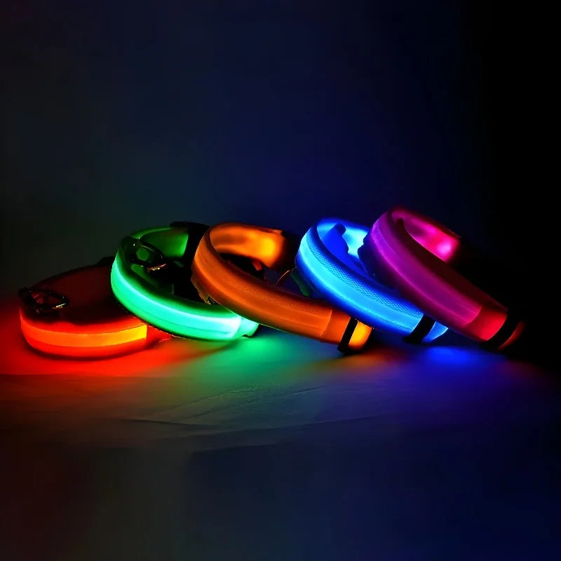 "LED Dog Collar - Nylon Glow-in-the-Dark Night Safety Collar with Flashing Lights | Luminous Fluorescent Pet Leash & Dog Accessories"