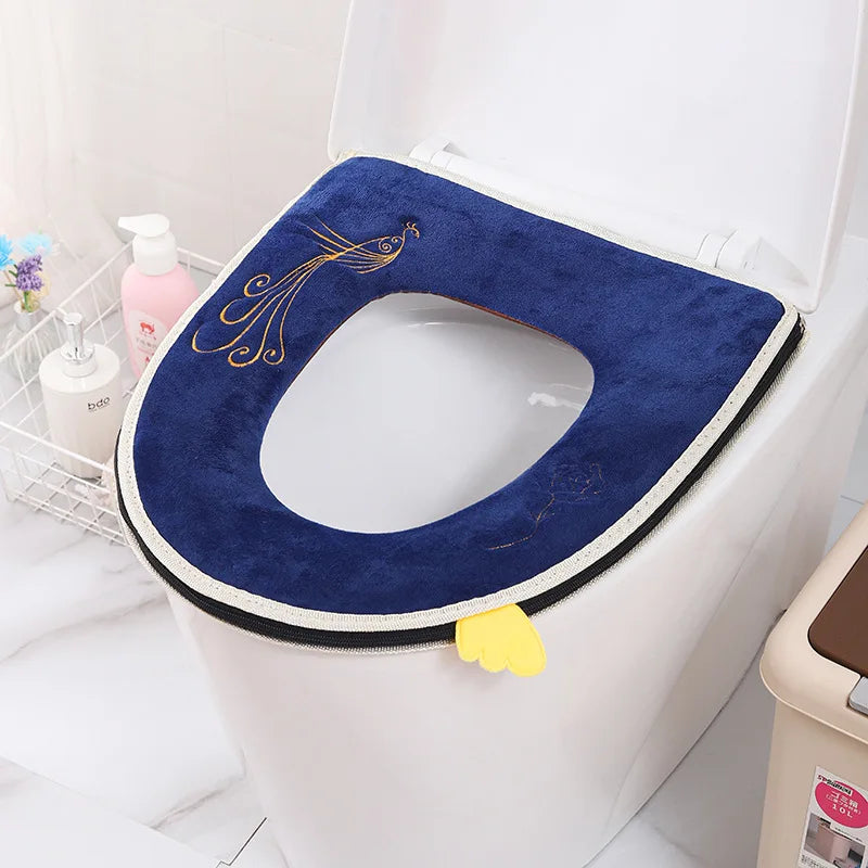 Washable Toilet Seat Cover with Zipper – Plush Waterproof Universal Model for Bathroom 37x44cm