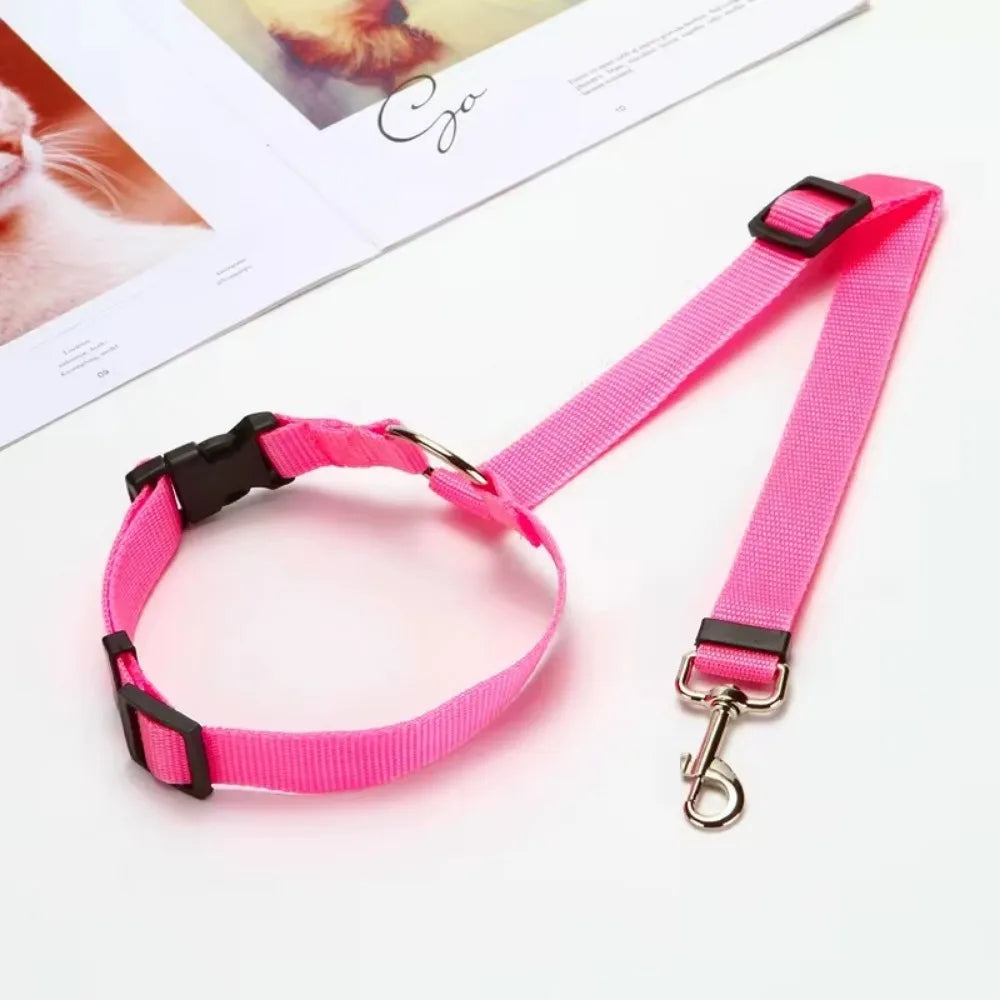 "Two-in-One Pet Car Seat Belt - Adjustable Nylon Lead Leash & Backseat Safety Belt for Dogs - Harness Collar Pet Accessories"