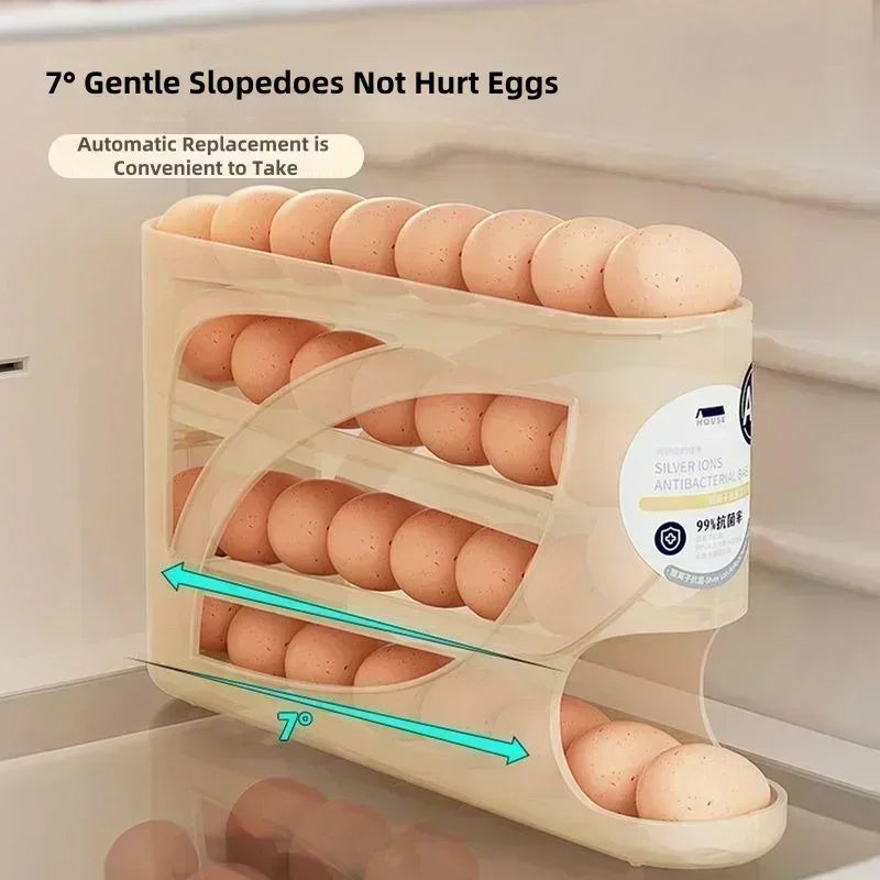 Egg Storage Organizer for Fridge | 4-Tier Auto Rolling Egg Dispenser