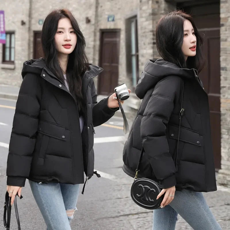 Women’s Down Jacket | Simple Solid Hooded Puffy Coat for Winter