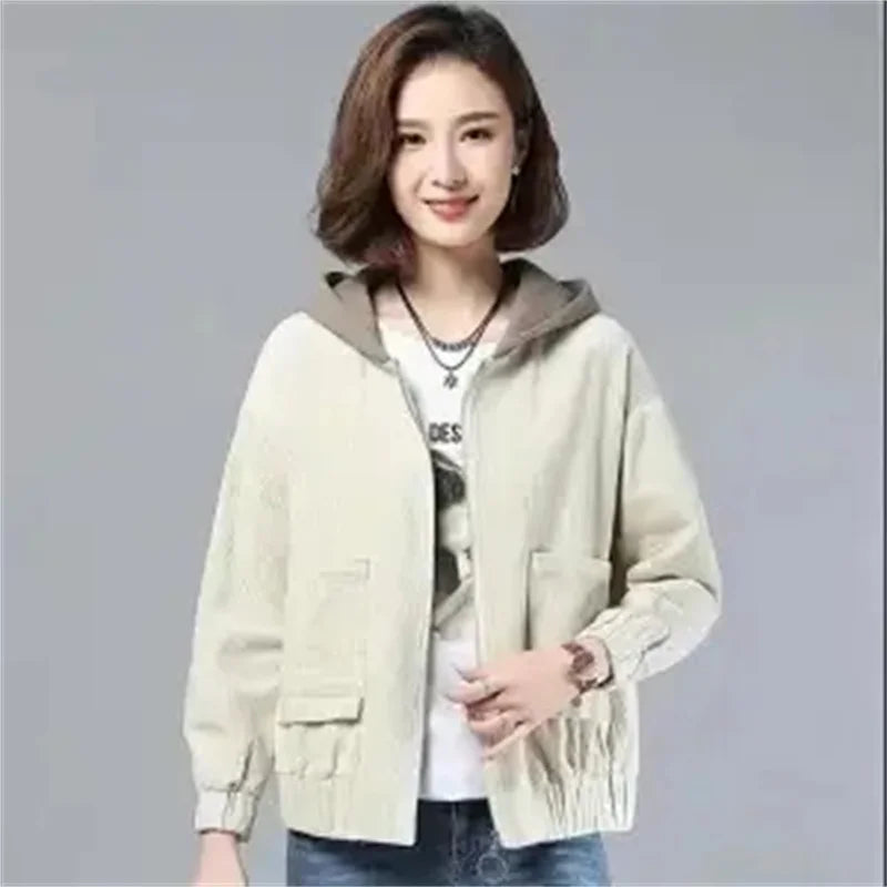 Women’s Velvet Corduroy Jacket | Hooded Loose-Fit Short Coat for Spring & Autumn