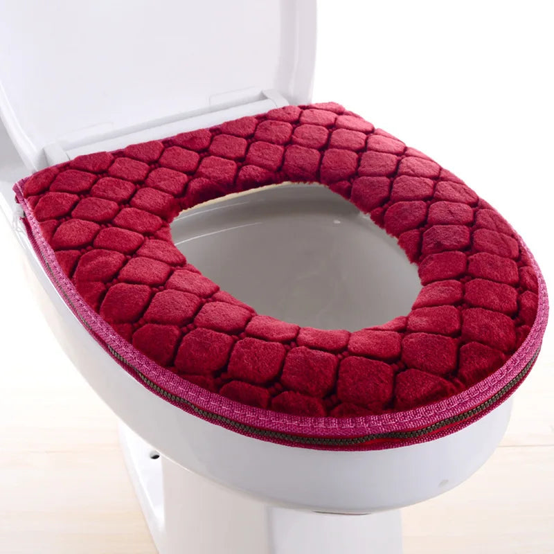 Washable Toilet Seat Cover with Zipper – Plush Waterproof Universal Model for Bathroom 37x44cm