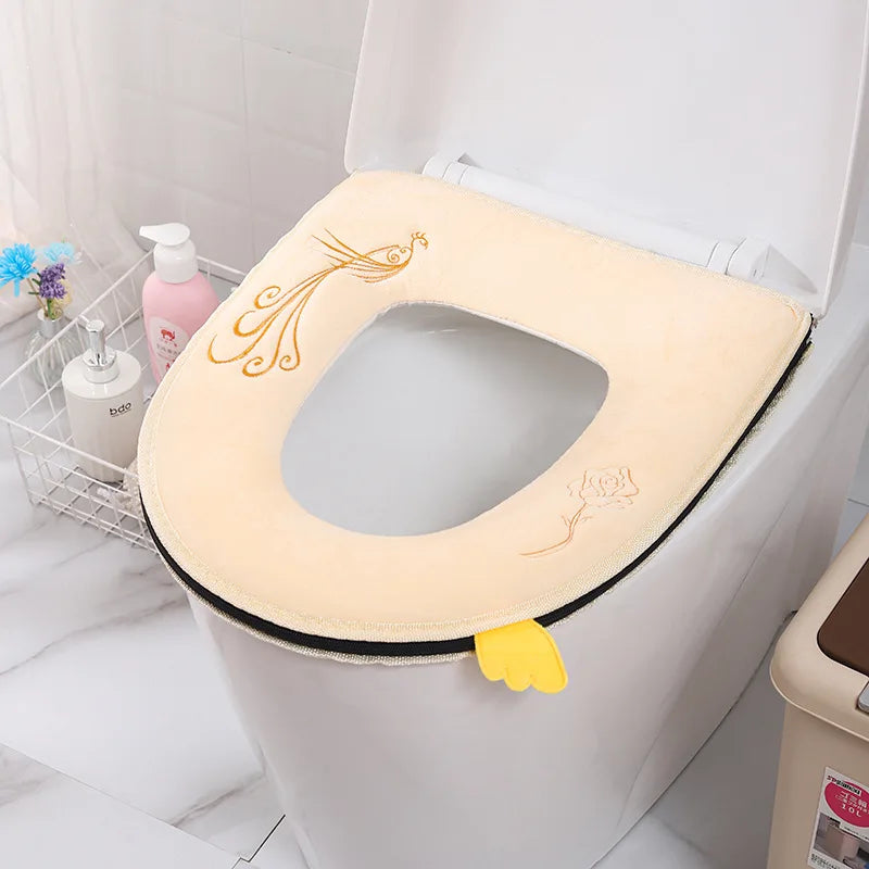 Washable Toilet Seat Cover with Zipper – Plush Waterproof Universal Model for Bathroom 37x44cm