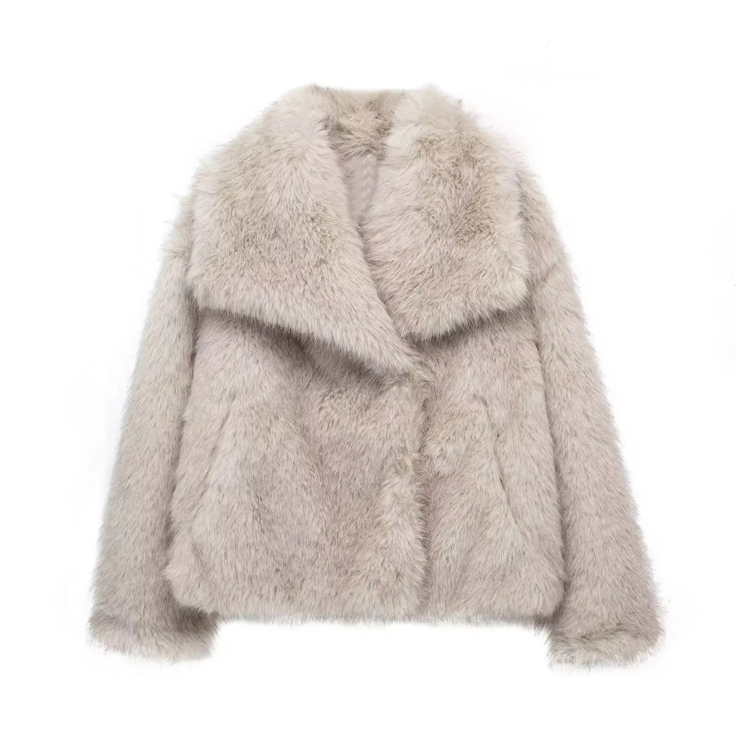 Stylish Cropped Faux Fur Jacket for Women | Cozy Long Sleeve Design with Lapel Collar