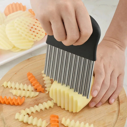 Stainless Steel Potato Chip Slicer | Wavy Crinkle Cutter for Vegetables & Fruits