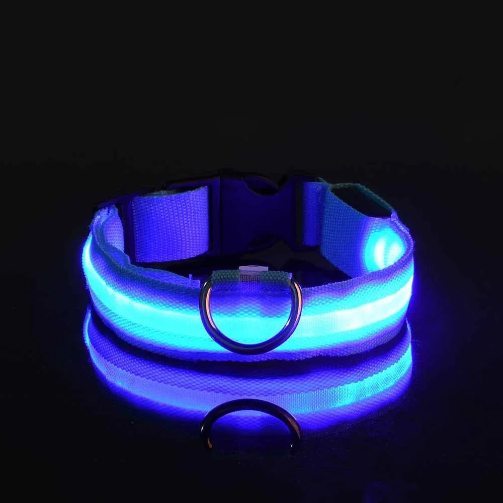 "LED Dog Collar - Nylon Glow-in-the-Dark Night Safety Collar with Flashing Lights | Luminous Fluorescent Pet Leash & Dog Accessories"