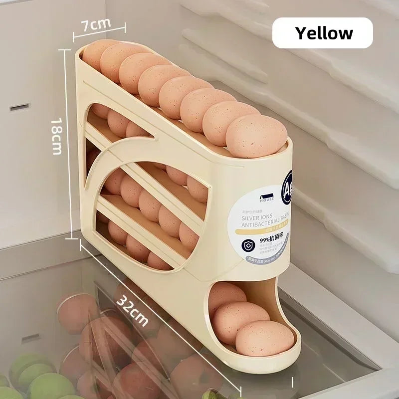 Egg Storage Organizer for Fridge | 4-Tier Auto Rolling Egg Dispenser