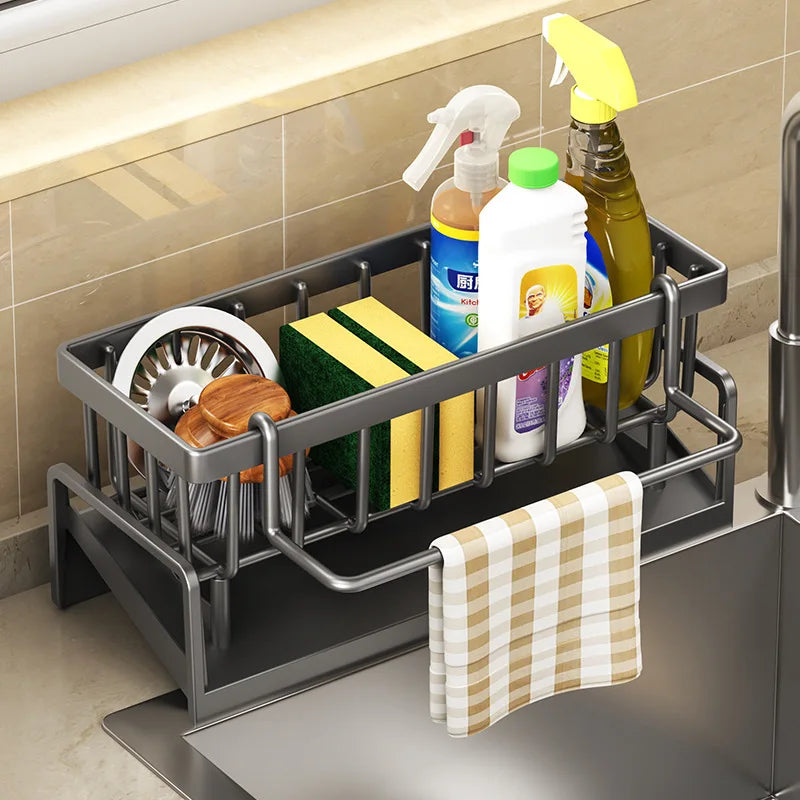 Stainless Steel Kitchen Sink Drain Rack – Sponge Holder, Soap Drainer, and Towel Shelf Organizer