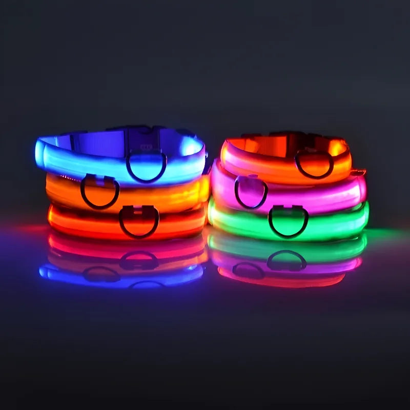 "LED Dog Collar - Nylon Glow-in-the-Dark Night Safety Collar with Flashing Lights | Luminous Fluorescent Pet Leash & Dog Accessories"