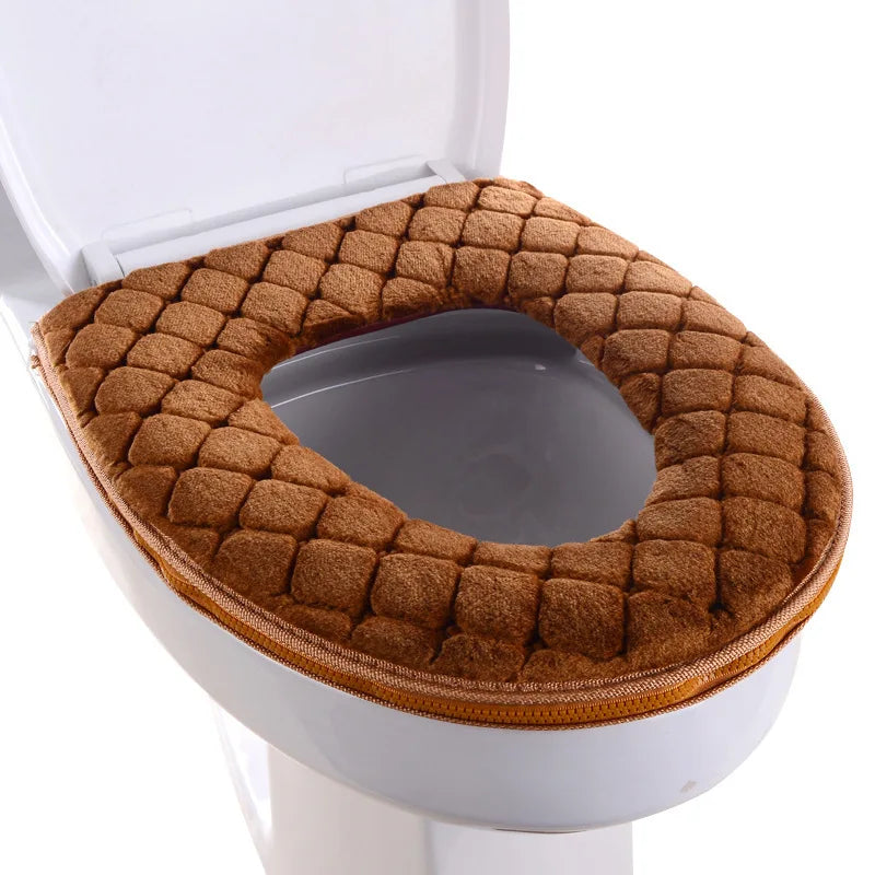 Washable Toilet Seat Cover with Zipper – Plush Waterproof Universal Model for Bathroom 37x44cm