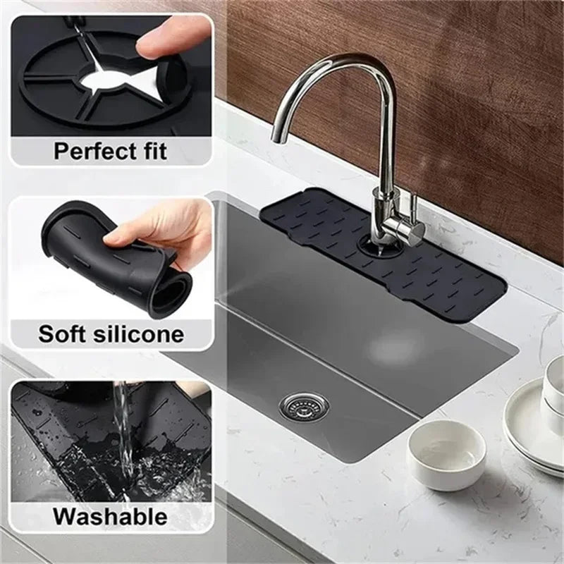 Kitchen & Bathroom Drain Mat – Silicone Sink Splash Guard & Shelf