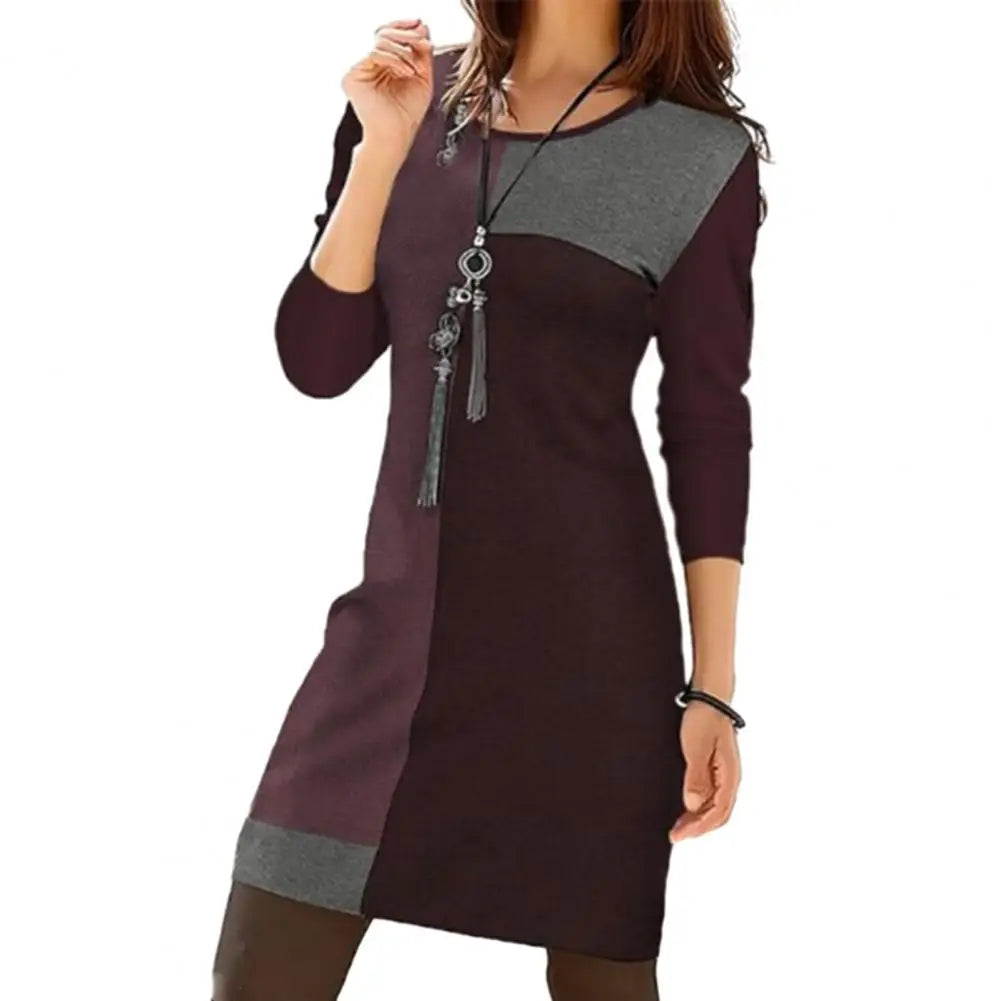 Women’s Loose Spring Mini Dress | Vintage Geometric Print, Long Sleeves & Round Neck