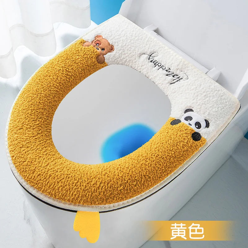 Washable Toilet Seat Cover with Zipper – Plush Waterproof Universal Model for Bathroom 37x44cm