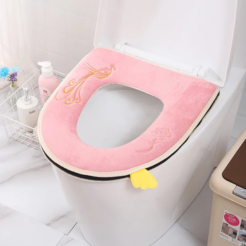 Washable Toilet Seat Cover with Zipper – Plush Waterproof Universal Model for Bathroom 37x44cm