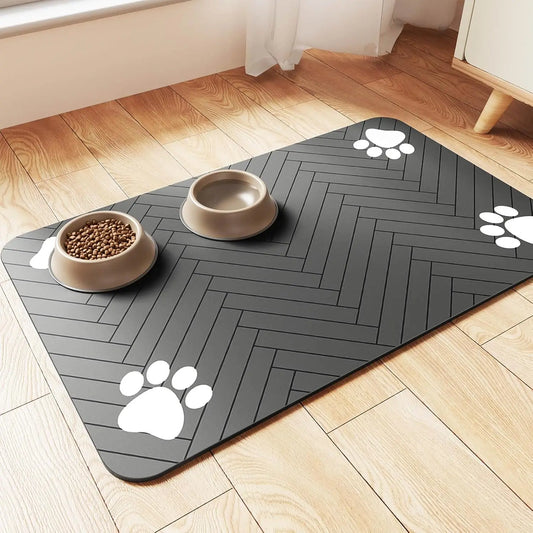 "Pet Feeding Mat - Absorbent Placemat for Dog Food & Water Bowl, Waterproof Rubber Backing, Quick Dry Water Mat for Pets"